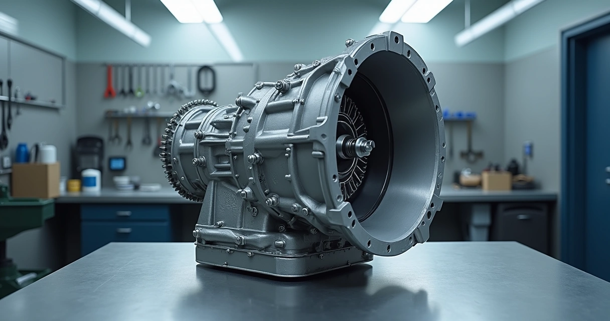 Conversor de torque exposto ao lado de câmbio automático aberto em bancada